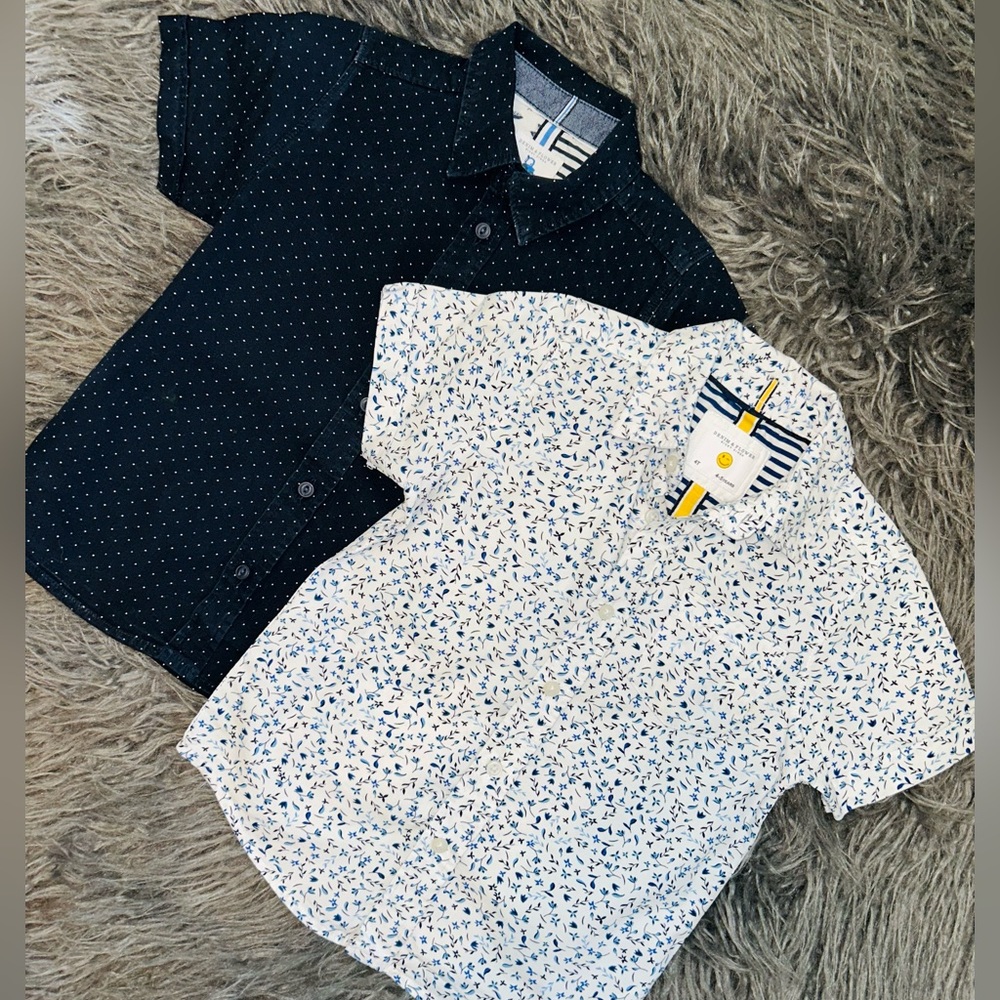 Denim & Flower Cotton Button Down Set Size 4-5